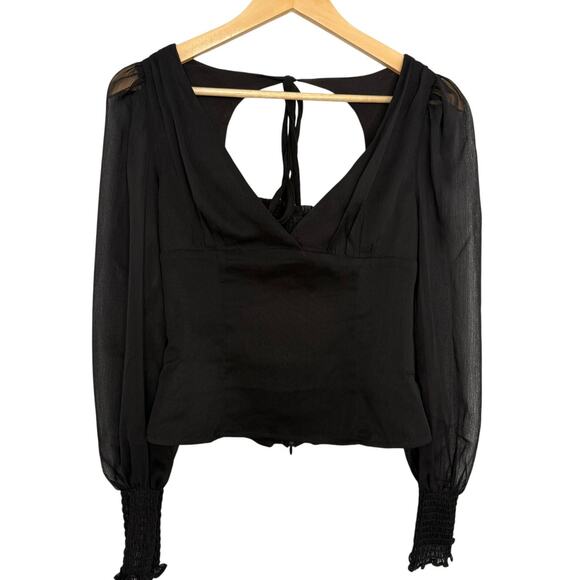 o.p.t Elegant Open Back Long Sheer Sleeve Blouse Black Minimalist XS - Picture 1 of 6